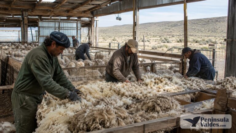 Sheep ranching wool in penisula valdes. history